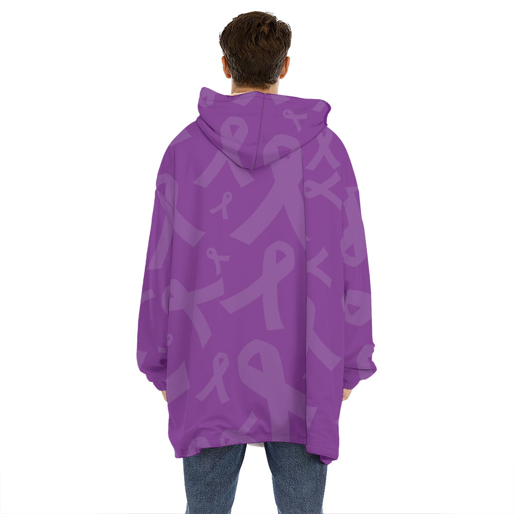 Purple Cancer Awareness Ribbon Print Hoodie Blanket