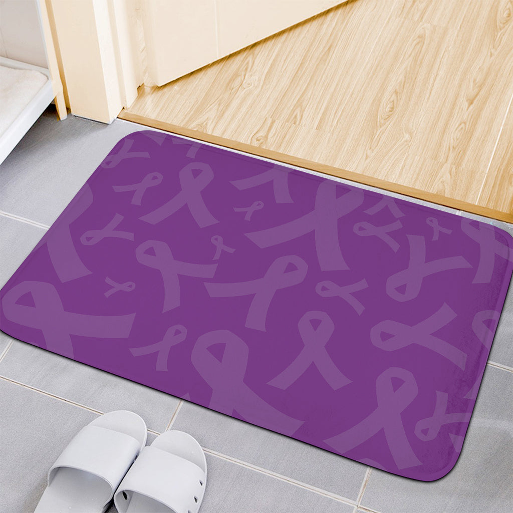 Purple Cancer Awareness Ribbon Print Indoor Door Mat