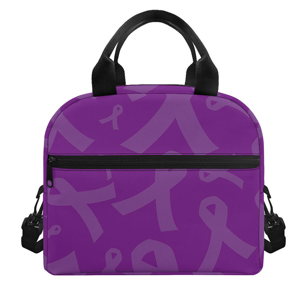 Purple Cancer Awareness Ribbon Print Insulated Lunch Bag