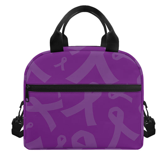 Purple Cancer Awareness Ribbon Print Insulated Lunch Bag