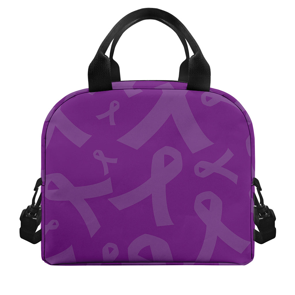 Purple Cancer Awareness Ribbon Print Insulated Lunch Bag