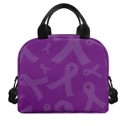 Purple Cancer Awareness Ribbon Print Insulated Lunch Bag