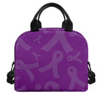 Purple Cancer Awareness Ribbon Print Insulated Lunch Bag
