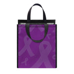 Purple Cancer Awareness Ribbon Print Insulated Lunch Tote