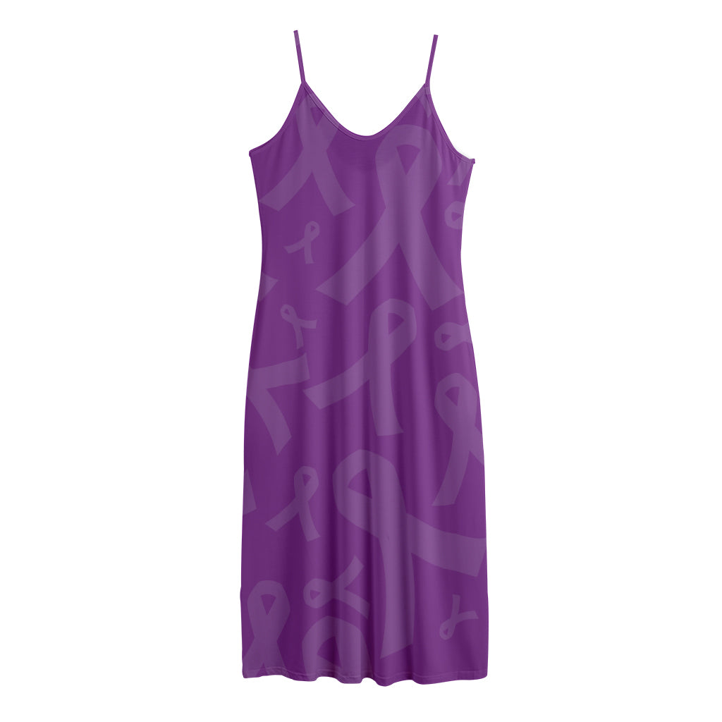 Purple Cancer Awareness Ribbon Print Jersey Midi Cami Dress