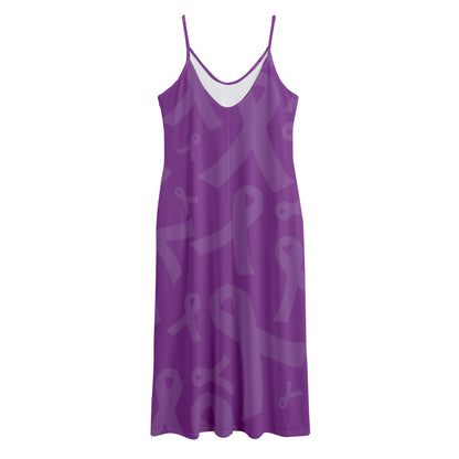 Purple Cancer Awareness Ribbon Print Jersey Midi Cami Dress