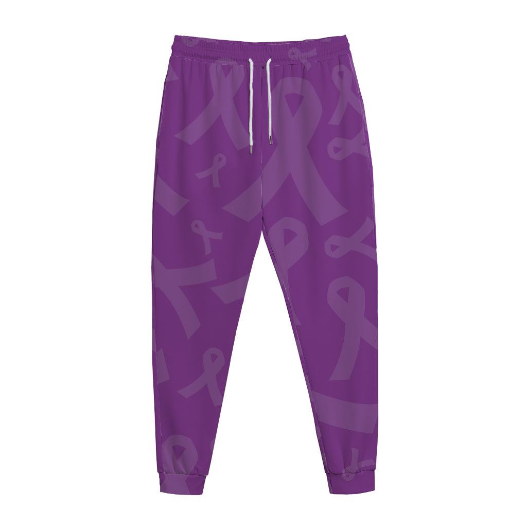 Purple Cancer Awareness Ribbon Print Jogger Pants