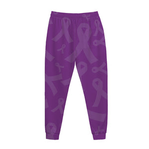 Purple Cancer Awareness Ribbon Print Jogger Pants
