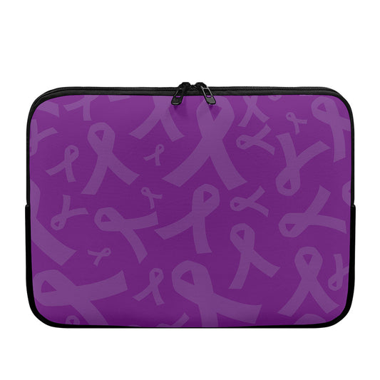 Purple Cancer Awareness Ribbon Print Laptop Sleeve