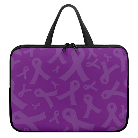 Purple Cancer Awareness Ribbon Print Laptop Sleeve With Handle