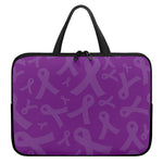 Purple Cancer Awareness Ribbon Print Laptop Sleeve With Handle