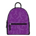 Purple Cancer Awareness Ribbon Print Leather Backpack