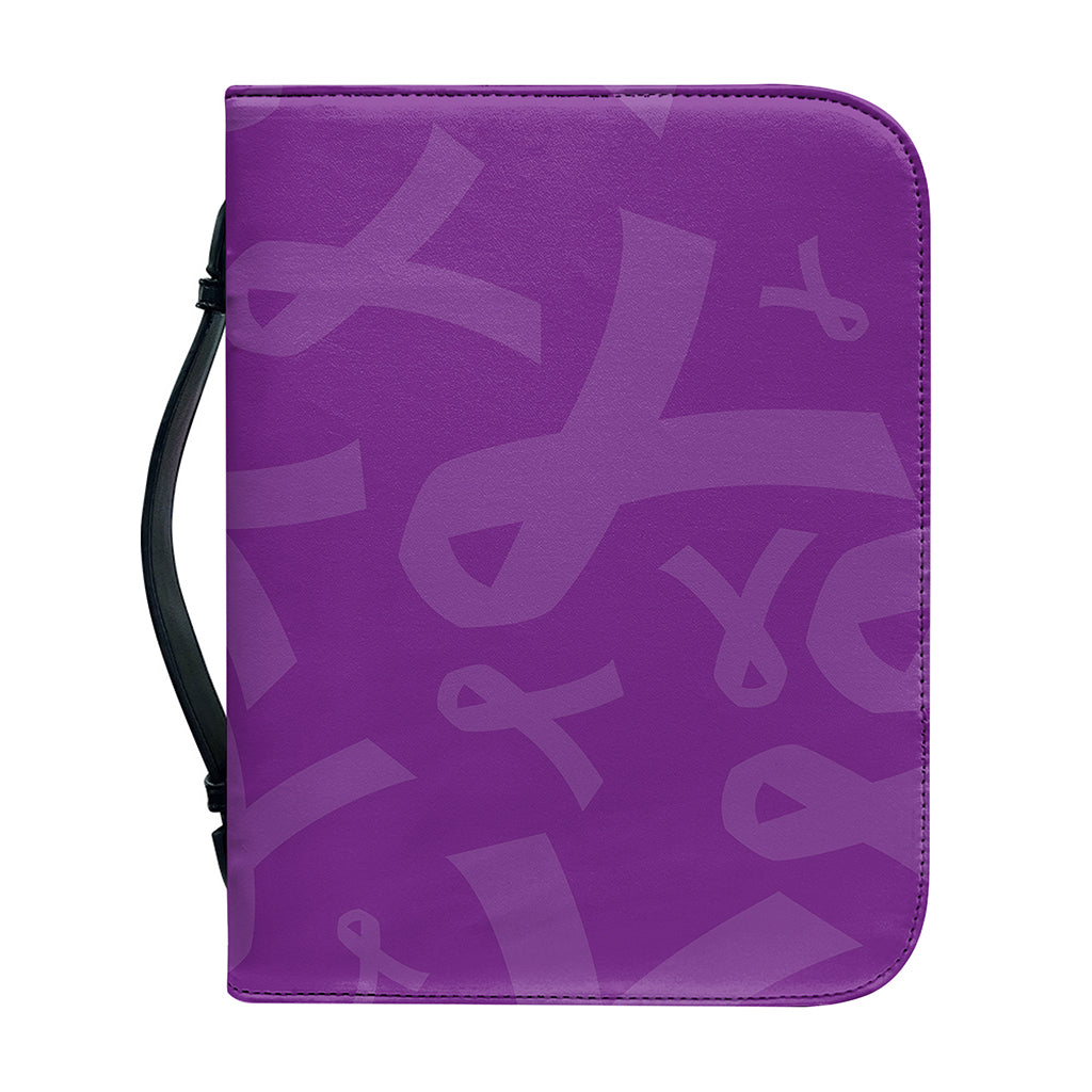Purple Cancer Awareness Ribbon Print Leather Bible Cover