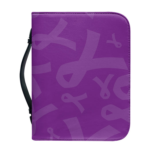 Purple Cancer Awareness Ribbon Print Leather Bible Cover
