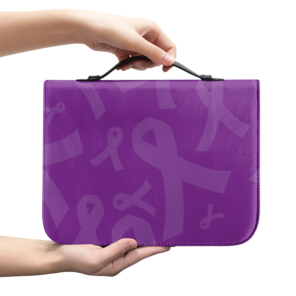 Purple Cancer Awareness Ribbon Print Leather Bible Cover