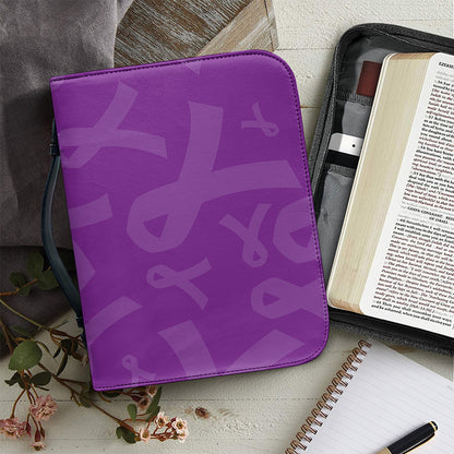 Purple Cancer Awareness Ribbon Print Leather Bible Cover