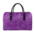Purple Cancer Awareness Ribbon Print Leather Duffel Bag
