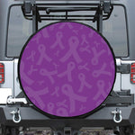 Purple Cancer Awareness Ribbon Print Leather Spare Tire Cover