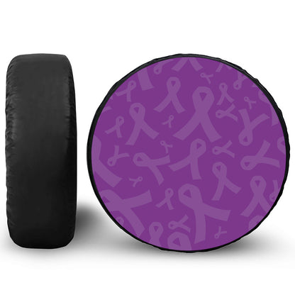 Purple Cancer Awareness Ribbon Print Leather Spare Tire Cover