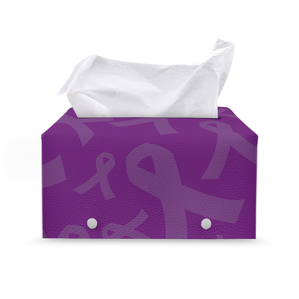 Purple Cancer Awareness Ribbon Print Leather Tissue Box Cover