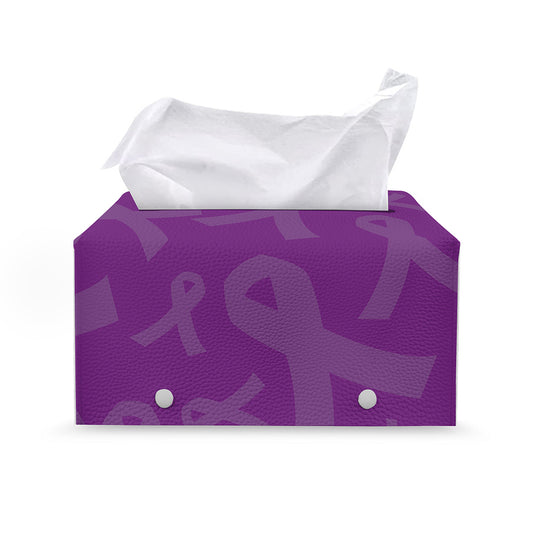 Purple Cancer Awareness Ribbon Print Leather Tissue Box Cover