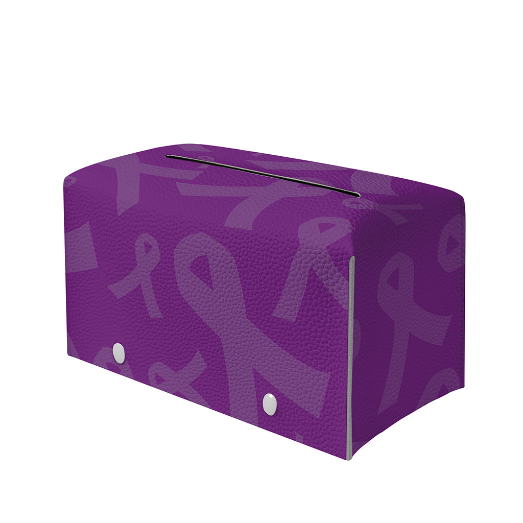 Purple Cancer Awareness Ribbon Print Leather Tissue Box Cover