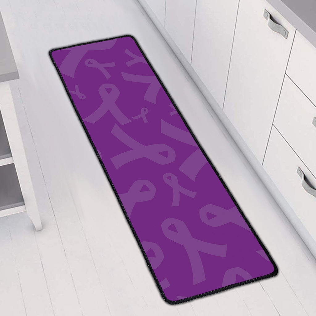 Purple Cancer Awareness Ribbon Print Long Kitchen Mat