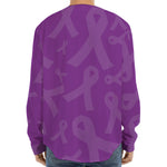 Purple Cancer Awareness Ribbon Print Long Sleeve Baseball Jersey
