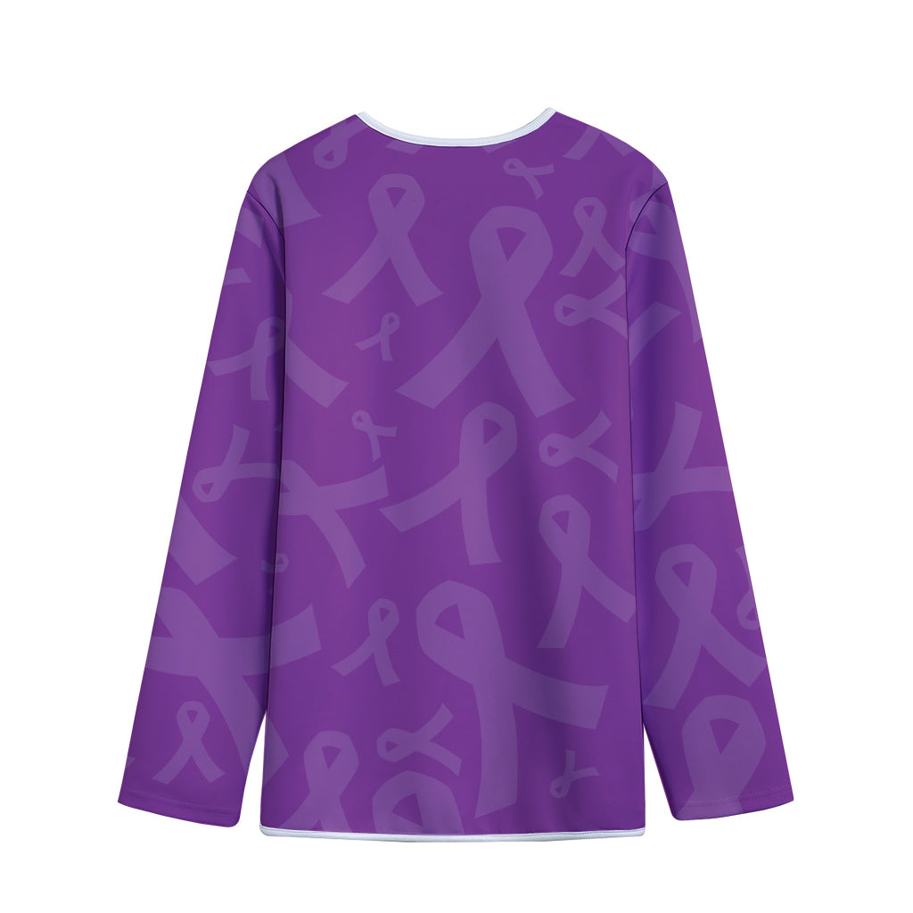 Purple Cancer Awareness Ribbon Print Long Sleeve Short Coat