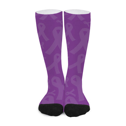 Purple Cancer Awareness Ribbon Print Long Socks