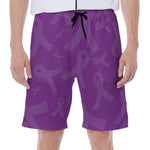 Purple Cancer Awareness Ribbon Print Men's Beach Shorts
