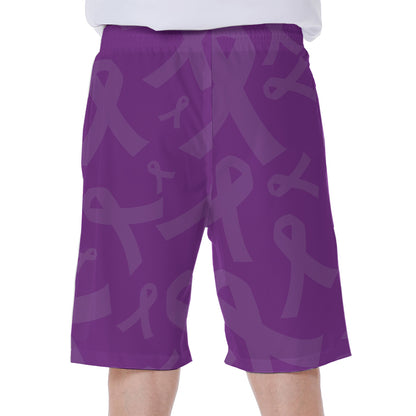 Purple Cancer Awareness Ribbon Print Men's Beach Shorts