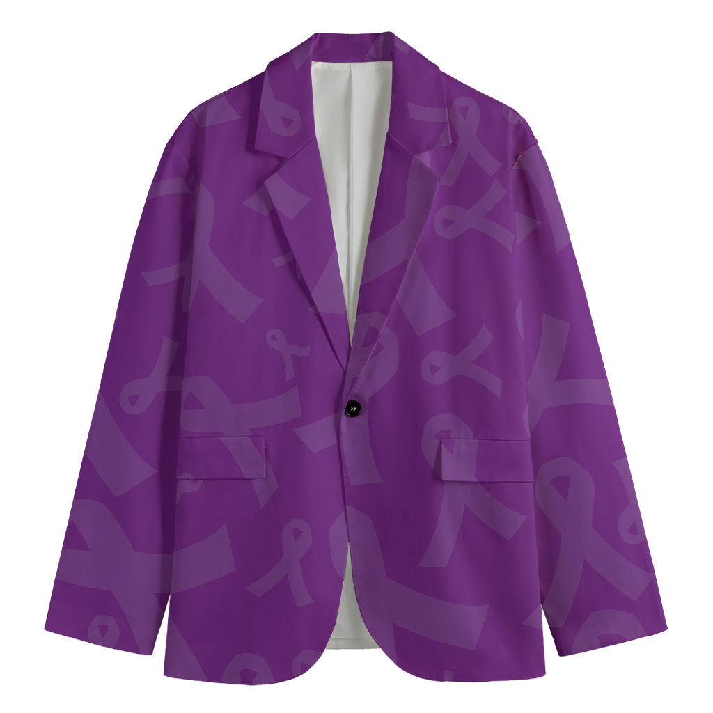 Purple Cancer Awareness Ribbon Print Men's Blazer