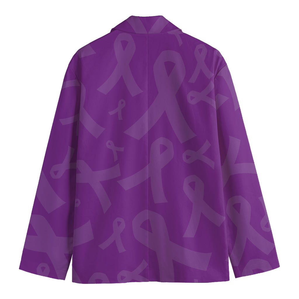 Purple Cancer Awareness Ribbon Print Men's Blazer