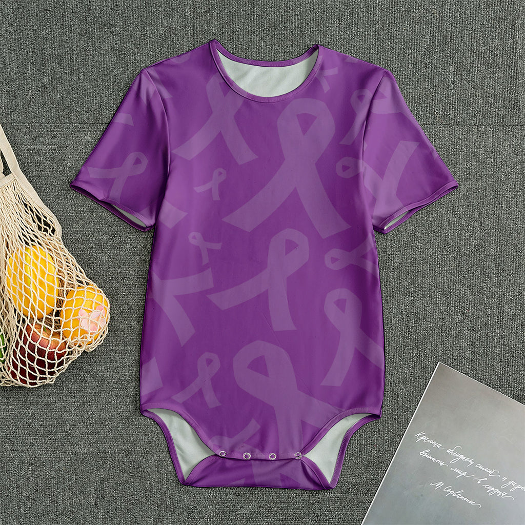 Purple Cancer Awareness Ribbon Print Men's Bodysuit