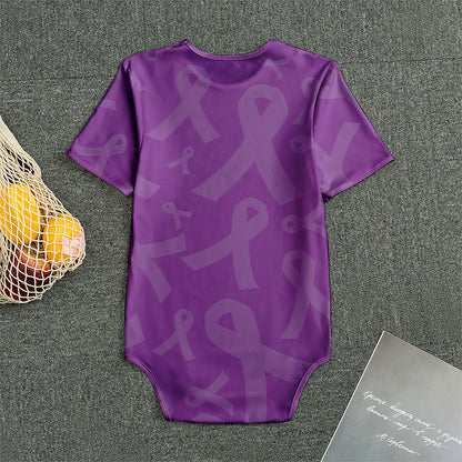 Purple Cancer Awareness Ribbon Print Men's Bodysuit