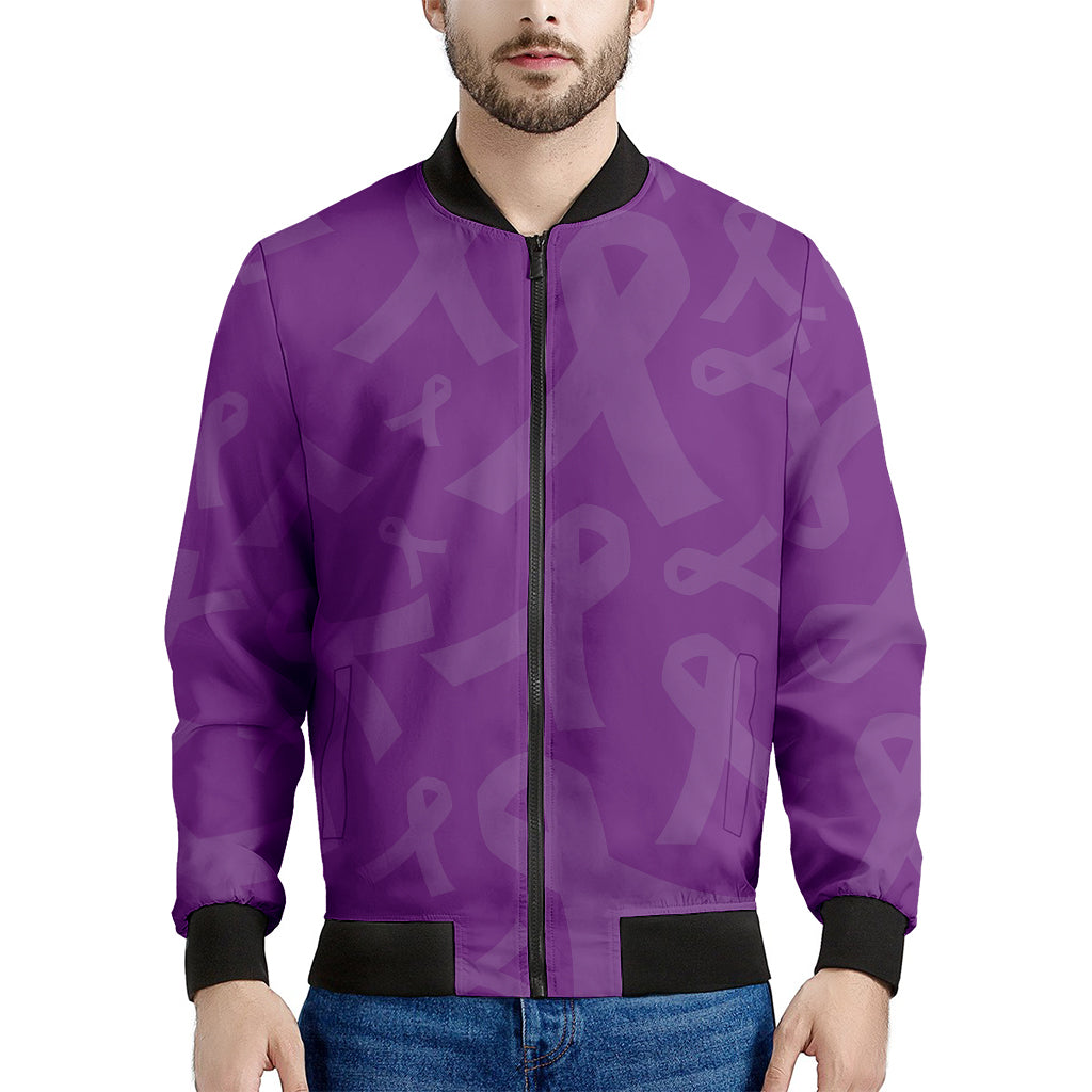 Purple Cancer Awareness Ribbon Print Men's Bomber Jacket