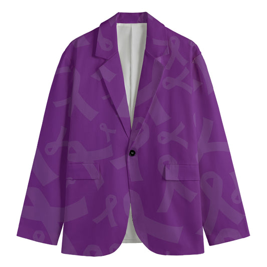 Purple Cancer Awareness Ribbon Print Men's Cotton Blazer