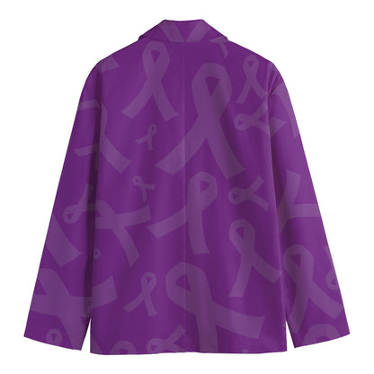 Purple Cancer Awareness Ribbon Print Men's Cotton Blazer