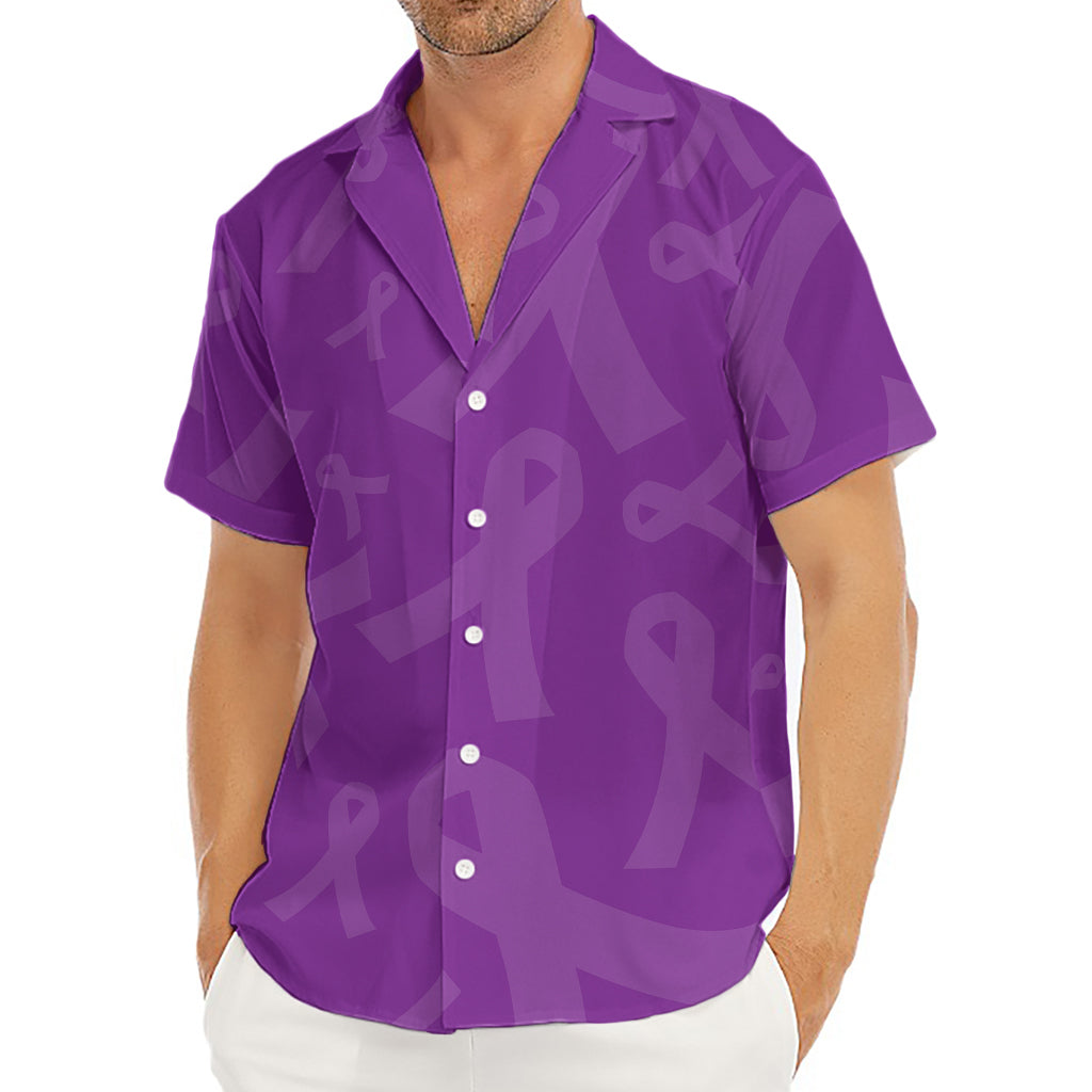 Purple Cancer Awareness Ribbon Print Men's Deep V-Neck Shirt