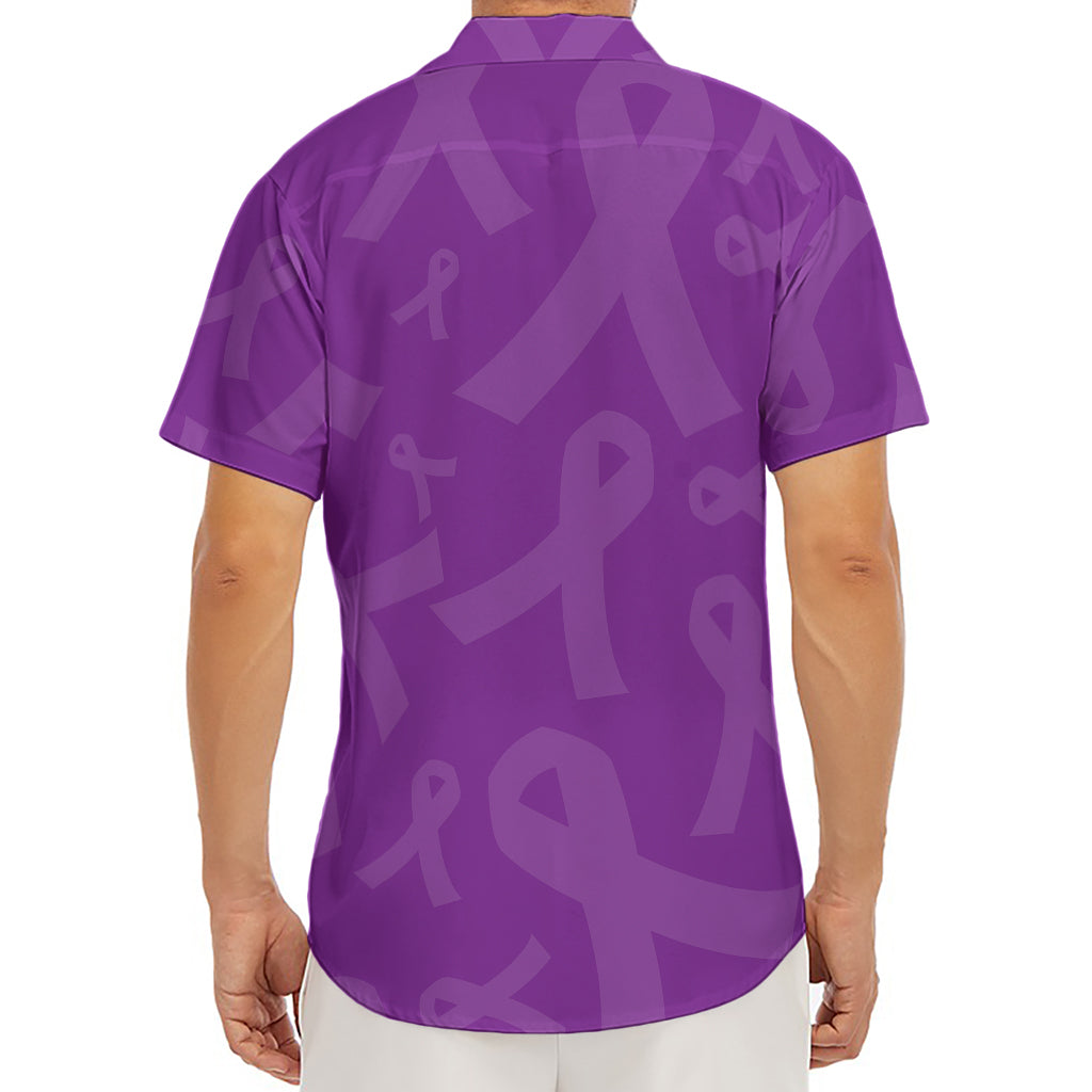 Purple Cancer Awareness Ribbon Print Men's Deep V-Neck Shirt