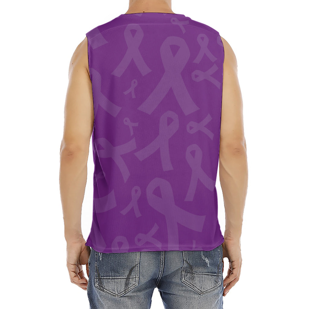 Purple Cancer Awareness Ribbon Print Men's Fitness Tank Top