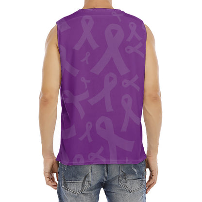 Purple Cancer Awareness Ribbon Print Men's Fitness Tank Top