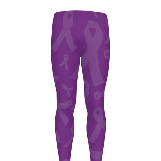 Purple Cancer Awareness Ribbon Print Men's leggings