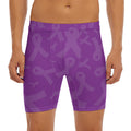 Purple Cancer Awareness Ribbon Print Men's Long Boxer Briefs