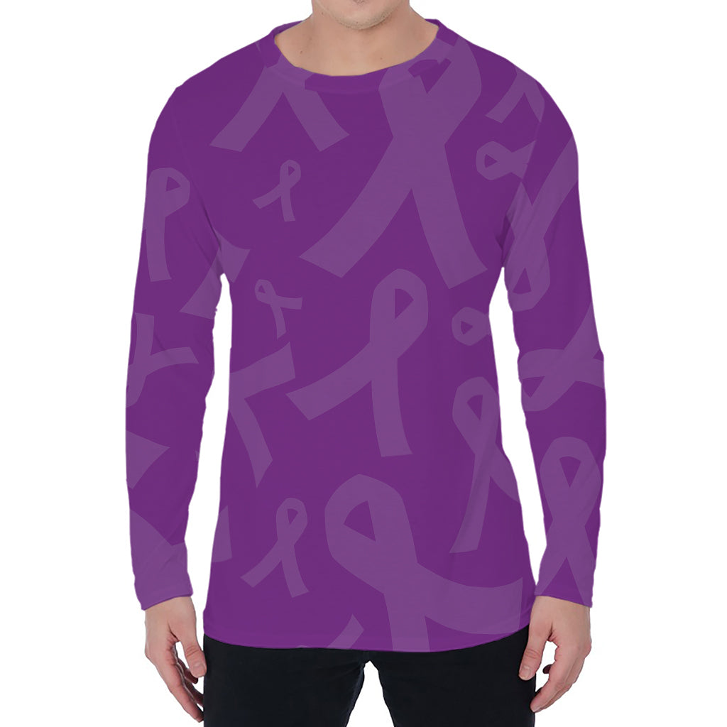 Purple Cancer Awareness Ribbon Print Men's Long Sleeve T-Shirt