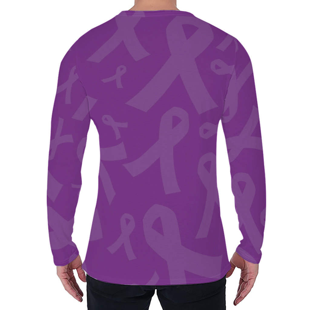 Purple Cancer Awareness Ribbon Print Men's Long Sleeve T-Shirt