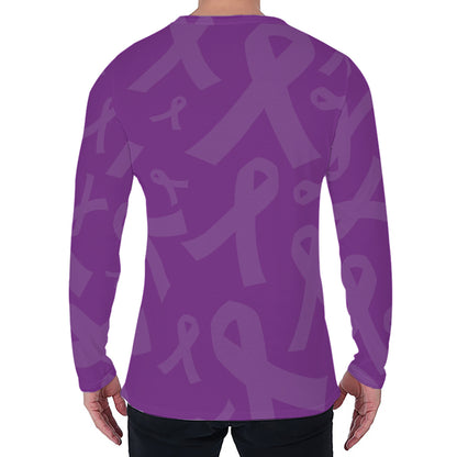 Purple Cancer Awareness Ribbon Print Men's Long Sleeve T-Shirt