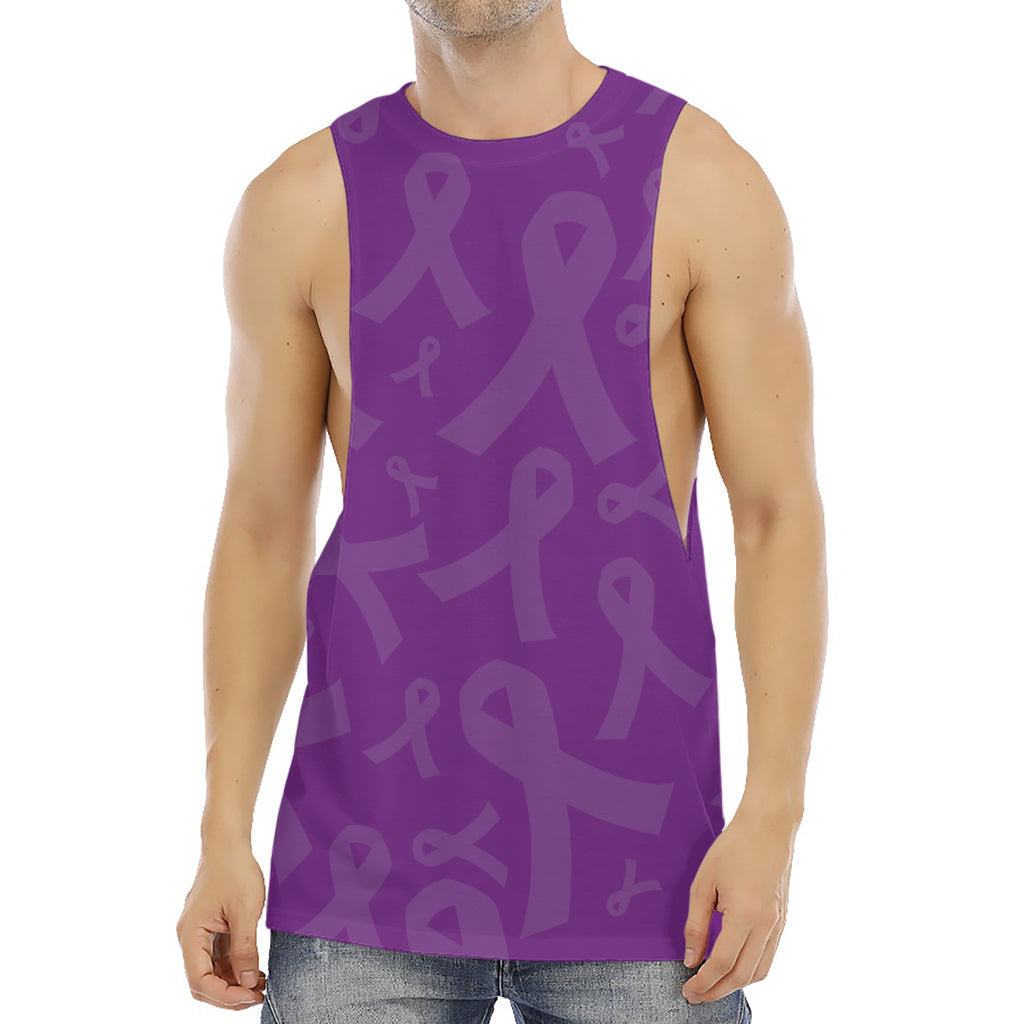 Purple Cancer Awareness Ribbon Print Men's Muscle Tank Top