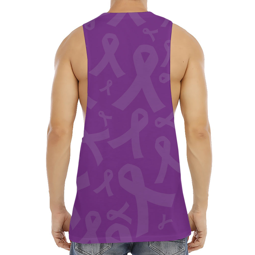 Purple Cancer Awareness Ribbon Print Men's Muscle Tank Top
